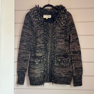 LEIFSDOTTIR Anthro Full Zip Wool Cardigan Knit Sweater Brown/Black